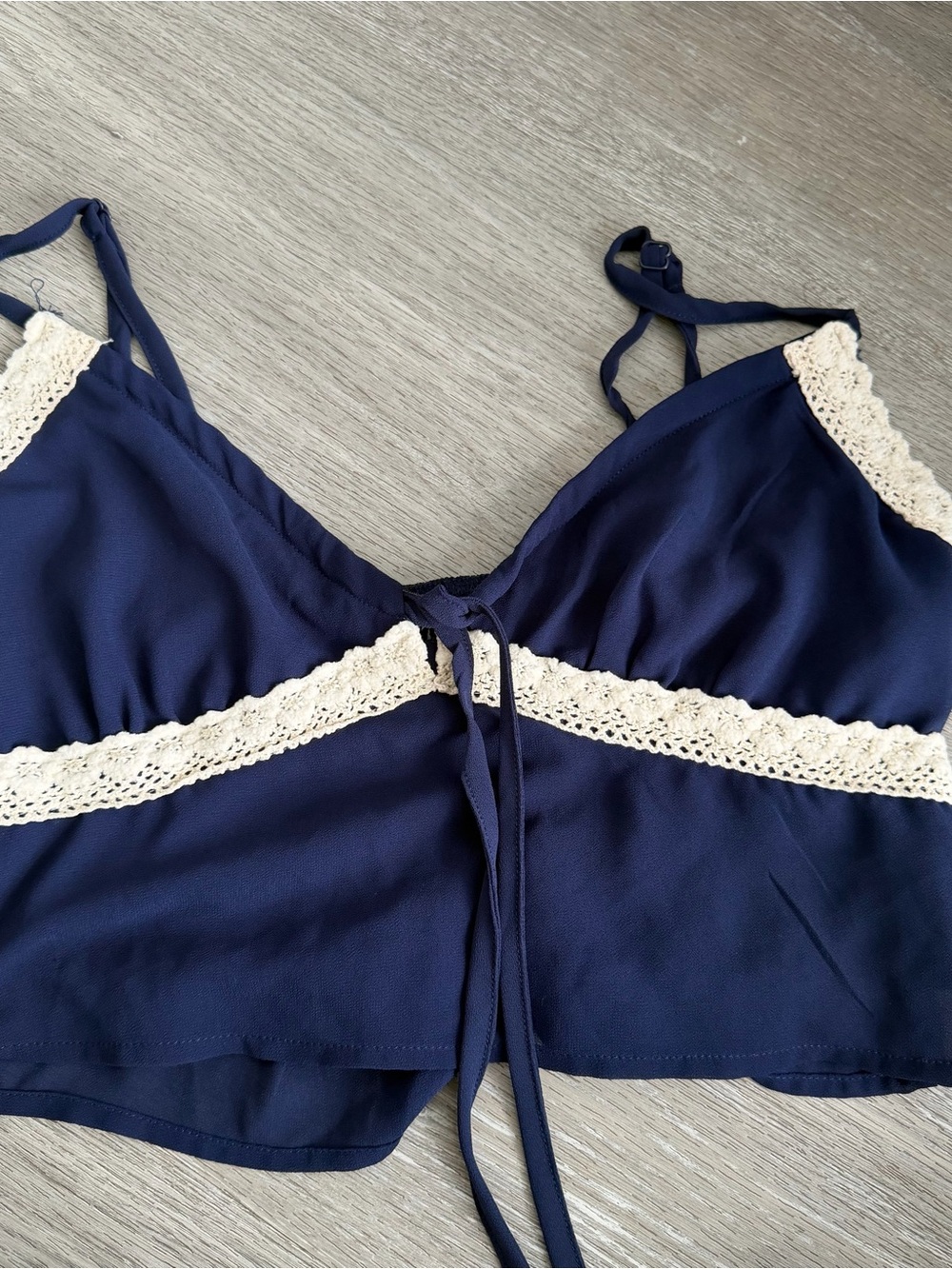 L.A. Hearts Navy Blue Top with Cream Crochet Detail